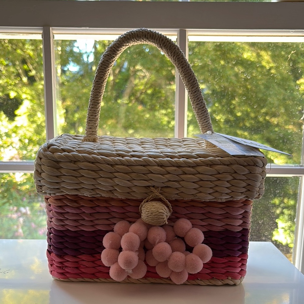 Pink and Tan Woven Handbag